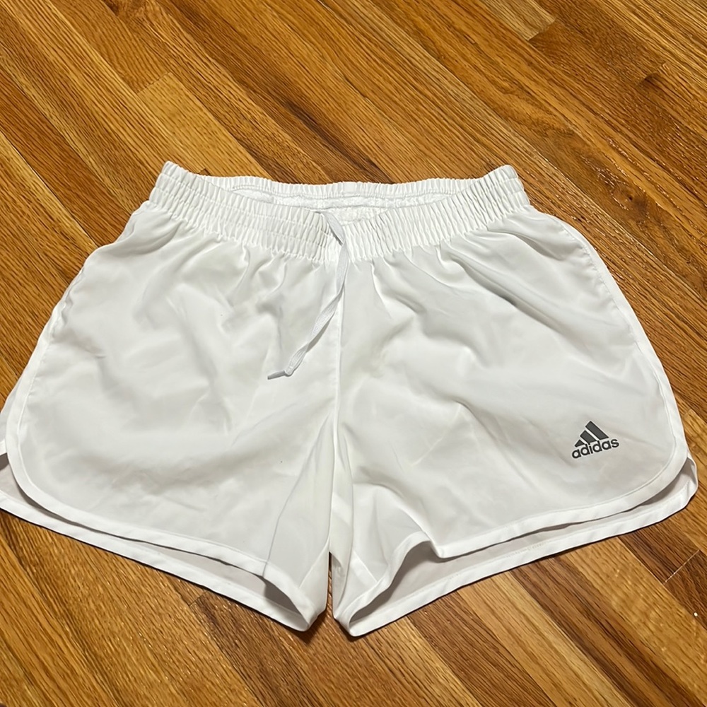 White adidas running shorts